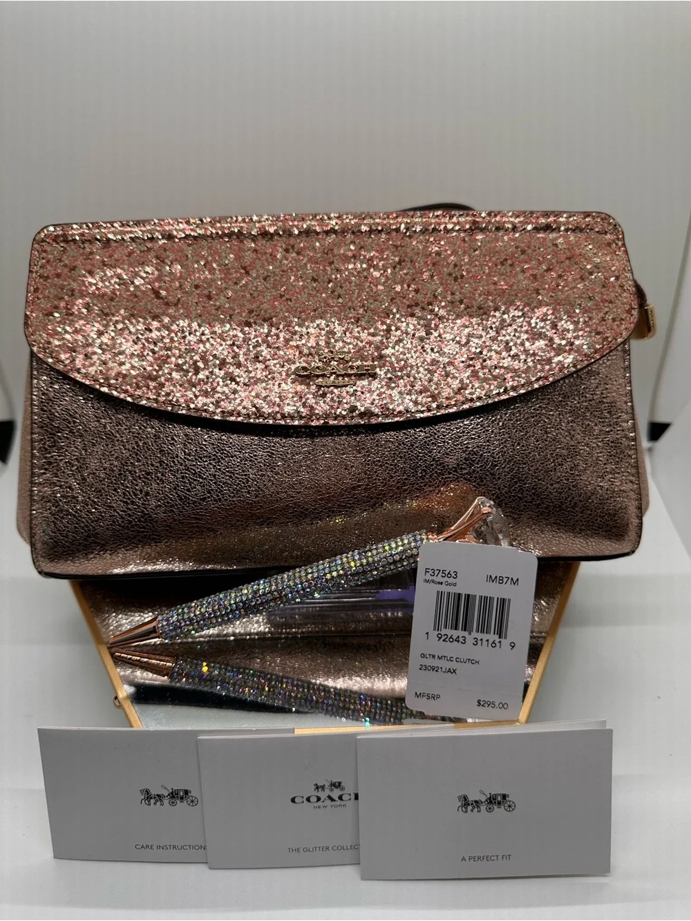Coach Metallic Rose Gold Glitter Tech Wallet / Phone Case (NWT) 2018